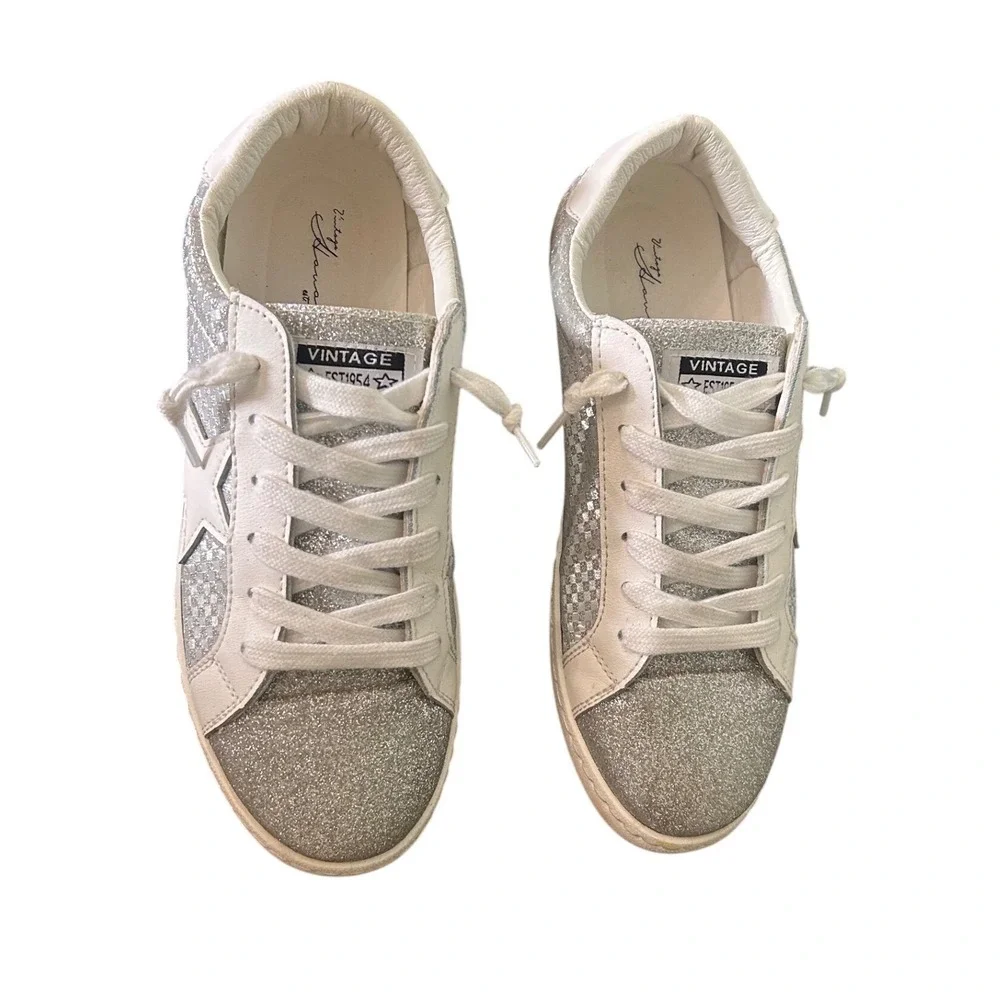 Vintage Havana Silver Glitter Sneakers Womens Size 8 Star Low Top Shoes‎